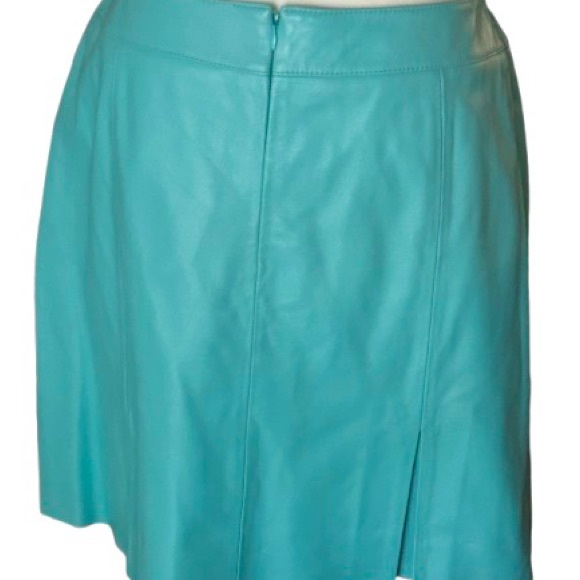 Vintage Leather Skirt Aqua Blue Lamb Turquoise 90s Designer Large XL 14 JDS - Picture 2 of 13